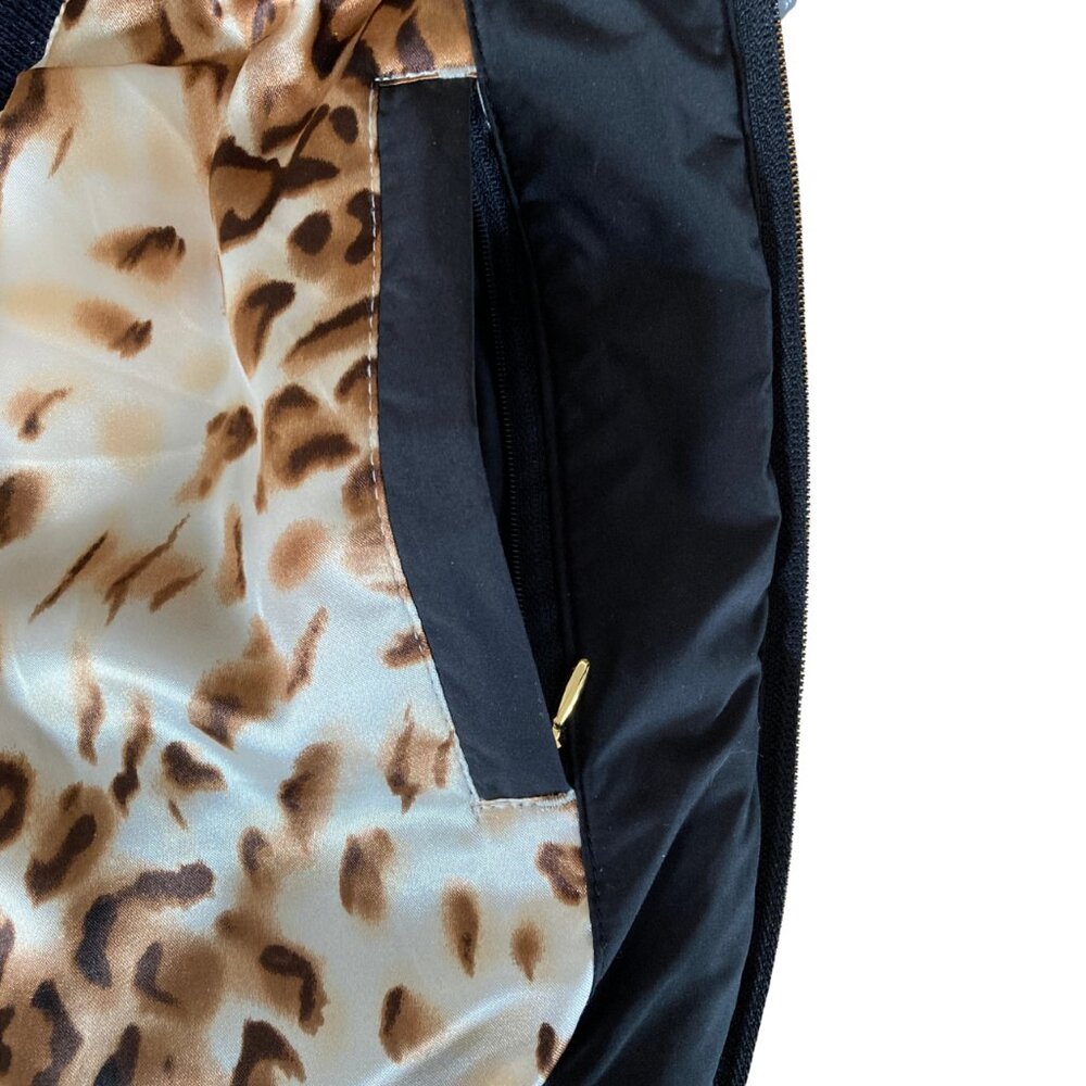Baby Phat Y2K Puffer Vest, Small, Black, Gold Embroidered, Cheetah Lining - Picture 5 of 6